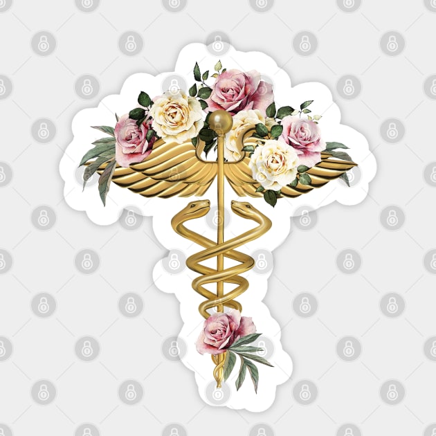 Floral Caduceus Art Medical, medical illustration art, floral caduceus stickers, medical symbol Sticker by Collagedream